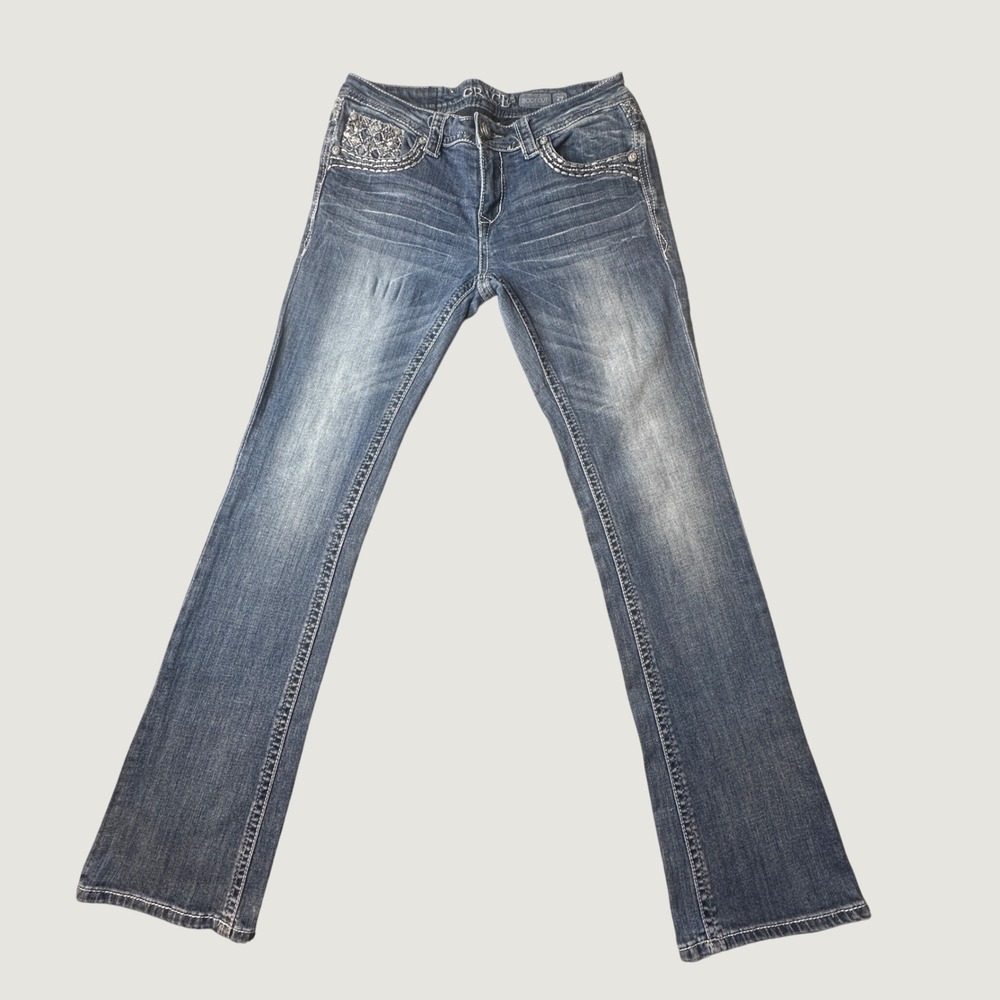 Grace in LA Jeans Womens 29 Blue Bootcut Embellished Rhinestone Sequin Mid Rise